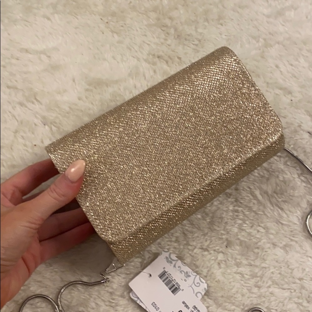 NWT Gold clutch with strap evening bag